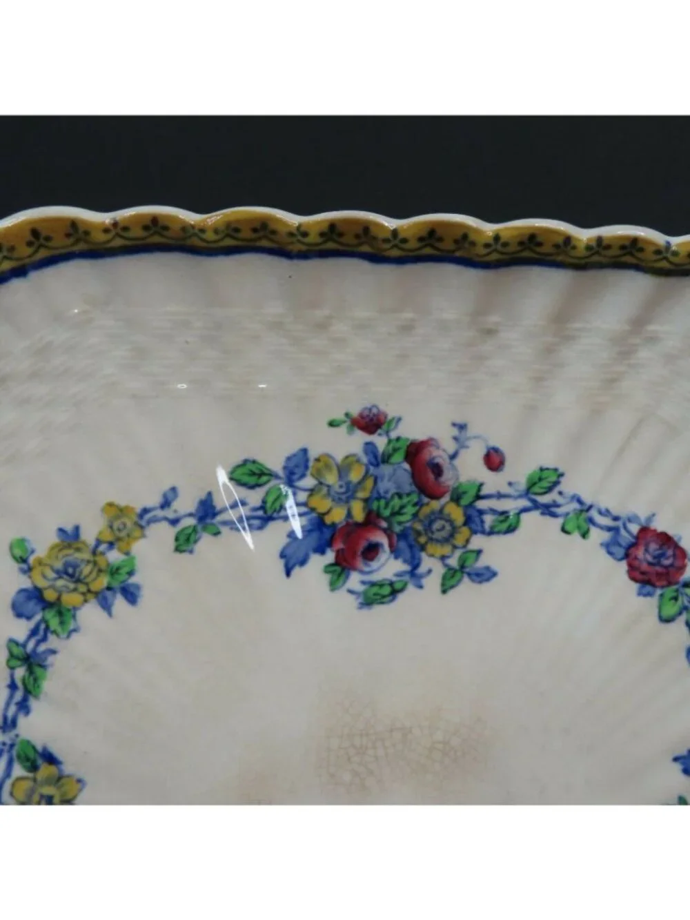 Copeland Spode England Red Roses Flower Floral Square Basket Weave Plate Vintage